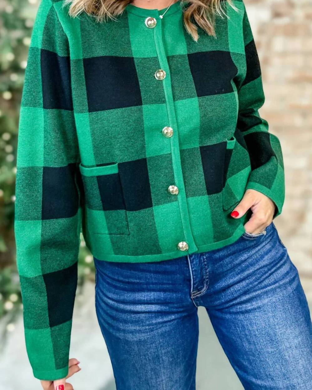 NEW ENTRO pine crewneck cardigan in green